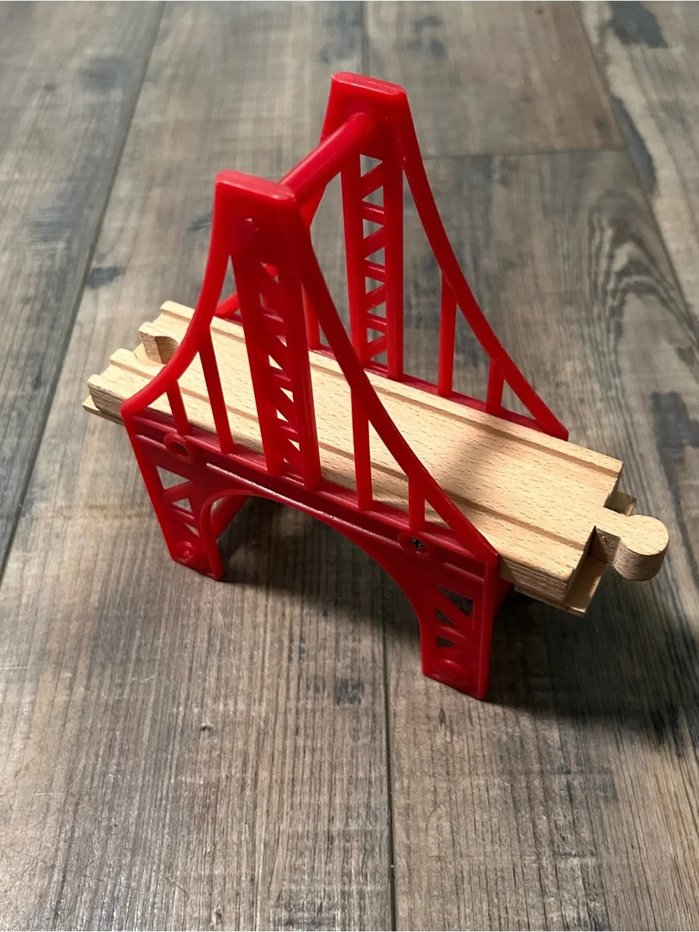 Red Plastic Suspension Bridge With Wood Track Thomas Brio Compatible